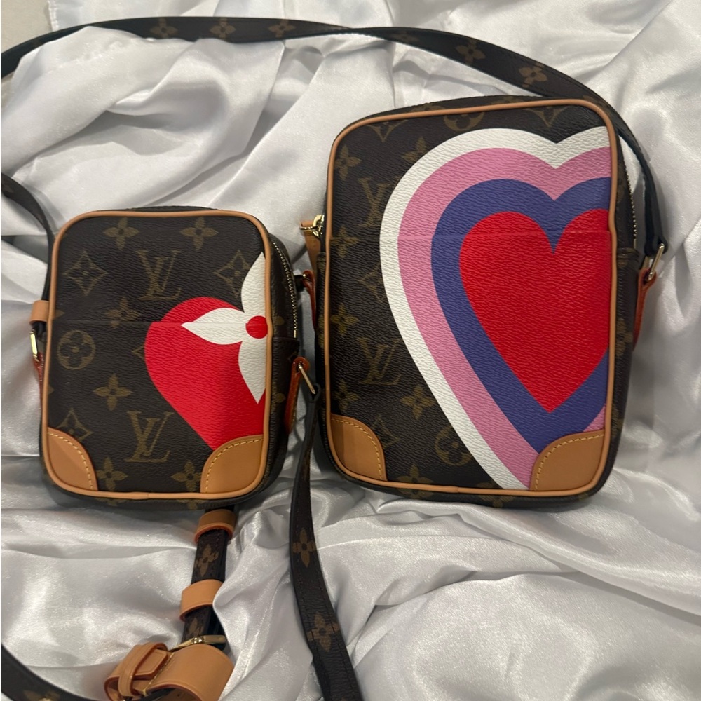 Louis Vuitton Panam Game On Monogram Heart Crossbody Bags, sold as a set